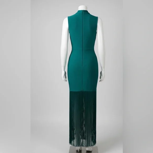 NWOT StyleByGG Emerald Green Bandage Fringe Maxi Dress -Sculpting Bodycon Size L - Picture 4 of 14